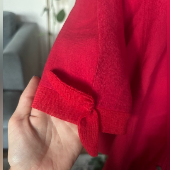 Vintage Zoé Red Tunic Top with Sheer Mesh Cutout and Tie Sleeves - Picture 4 of 8